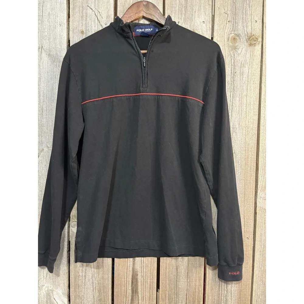 Polo Golf Ralph Lauren 1/4 Zip Mens M‎ Black Red Stretch Long Sleeve Golf Shirt